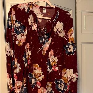Old Navy Floral Blouse - Burgundy and Multicolor